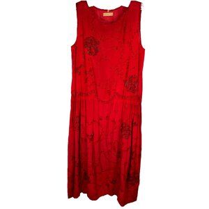 PARIS Couture L vintage antique 20s embroidered red floral bead dress Flapper
